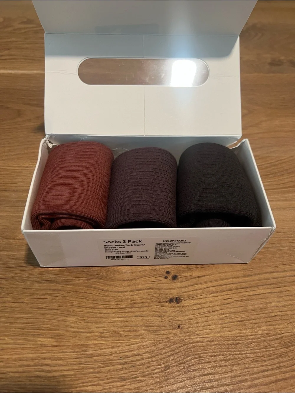 Neiwai 3 Pack Crew Socks Burnt Umber Dark Brown Shaded Coral Cotton Blend NWT